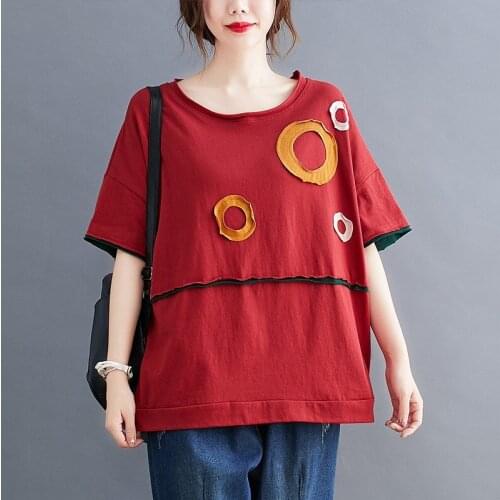 100% Cotton Women Summer Loose Casual T-shirts New Arrival 2021 Simple Style O-neck Appliques Female Short Sleeve Tops Tees B475