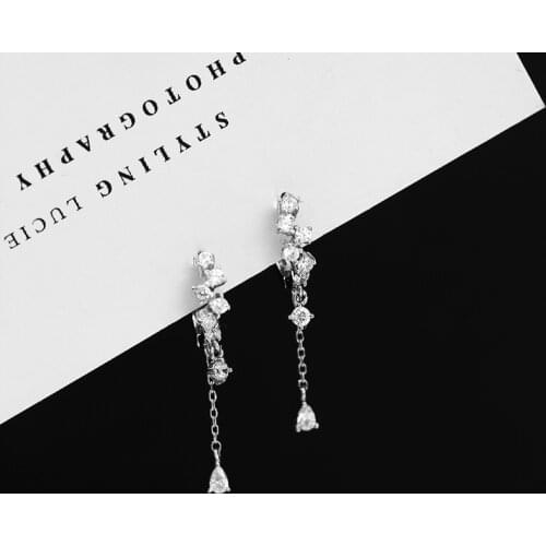 925 Sterling Silver Female Zircon Rhinestone Elegant Earrings For Women Girls eh1460