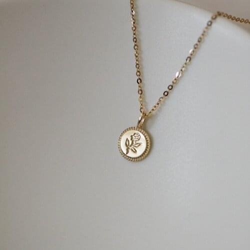 Morivovog 925 Sterling Silver French Rose Flower Pendant Necklace for Girls Round Chic 14K Gold Simple Necklace Birthday Jewelry