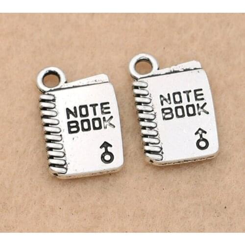10pcs Antique Silver Plated Notebook Charm Pendant for Bracelet Necklace Jewelry DIY Making Accessories 18x12mm