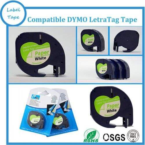 3PK/lot DYMO Letratag paper tape 12mm black on white LT 91200 for dymo LT printer FREE SHIPPING