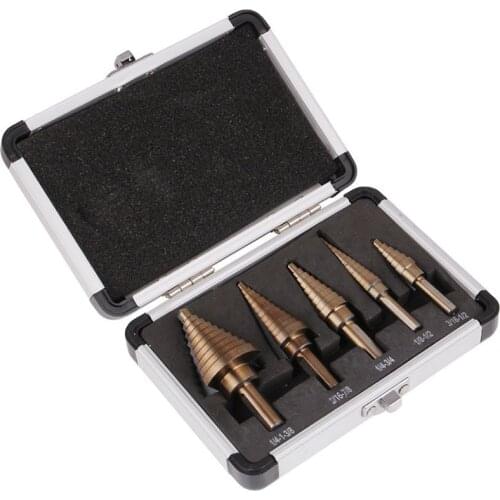 5pcs/set Long life High Speed Steel with Cobalt Coated HSS Cobalt Multiple Hole 50 Sizes Step Drill Bit Set with Aluminum Case