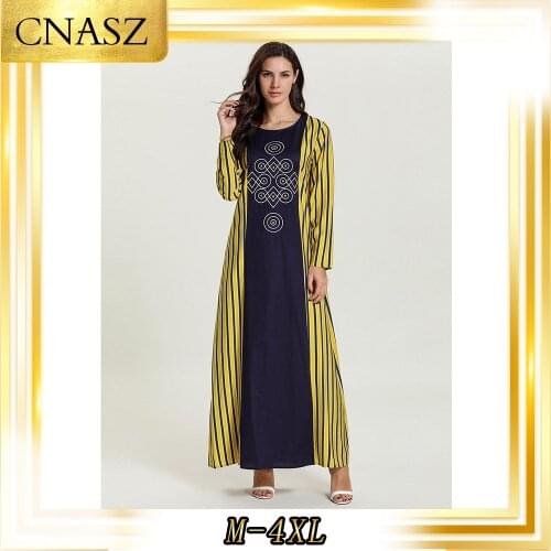 Abaya Dubai Autumn Musulman Femme Moroccan Kaftan Gown Fashion Simple Striped Embroidery Casual Musulman Dress