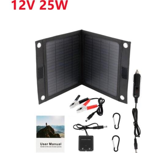 12V 25W Outdoor Portable Folding Solar Cells Charger Foldable Solar Panel Charger Mobile Power Bank for Phone Battery USB Port