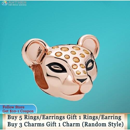 Ahthen 925 Sterling Silver Beads Sparkling Lion Princess Charms fit Original Pandora Bracelets Women Jewelry Girl Birthday Gift