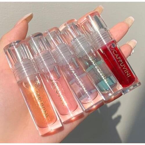Cappuvini Transparent Water Shiny Lip Gloss Pearl Shine Lip Glaze Glass Lip Moisturizing Lipstick Sexy Red Lip Makeup TSLM2