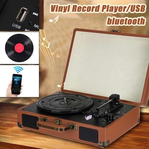 Retro 33/45/78 RPM bluetooth/USB PU Suitcase Turntable Vinyl LP Record Phone Player Built-in 2 Stereo Speakers