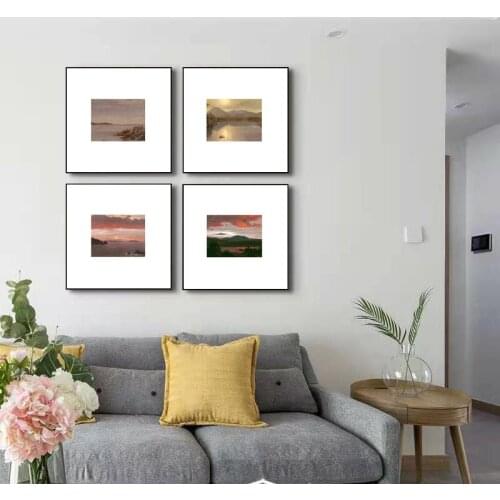 Living Room Decorative Paintings, Retro Oil Paintings, Modern Multi-part Combination Prints, Porch Square Landscape Murals