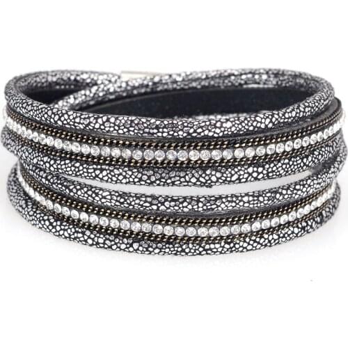 Miasol Double Wrap Bling Crystal And Chain Rope Wrapped Magnetic Clasp Bracelets For Women Party Wedding Jewelry Gift