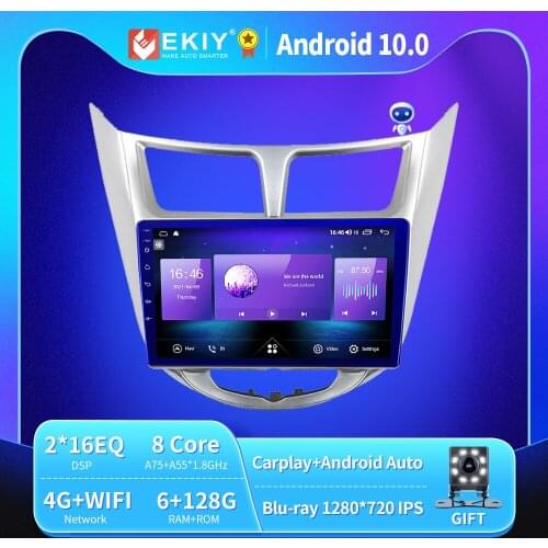 EKIY Android 10 Car Radio For Hyundai Solaris 1 Verna Accent 2010-2016 Autoradio Blu-ray 1280*720 IPS Multimedia Player Navi GPS