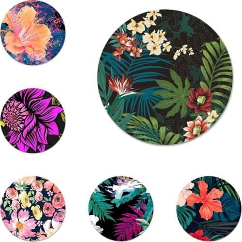 Electric Hibiscus Flowers Icons Pins Badge Decoration Brooches Metal Badges For Clothes Backpack Decoration 58mm
