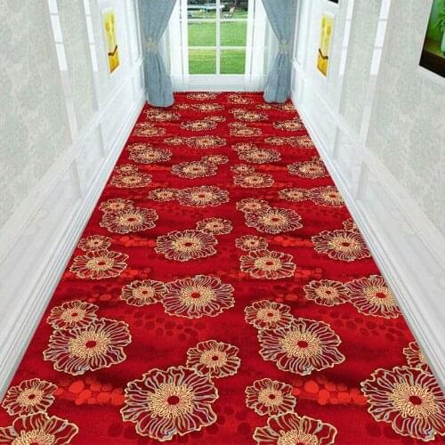 European Hallway Flower Carpet Long Stair Carpet Red Golden Hotel Home Corridor Entrance Carpet 3D Printing Party Wedding Rug