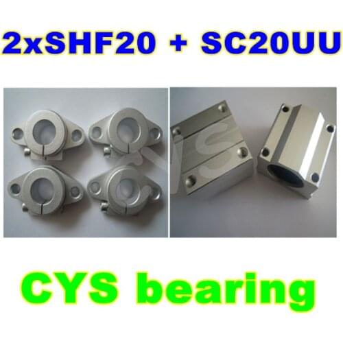 2pcs SHF20 Flange Horizontal Shaft Support + 1pc SC20UU SCS20UU Linear slide unit for CNC rail