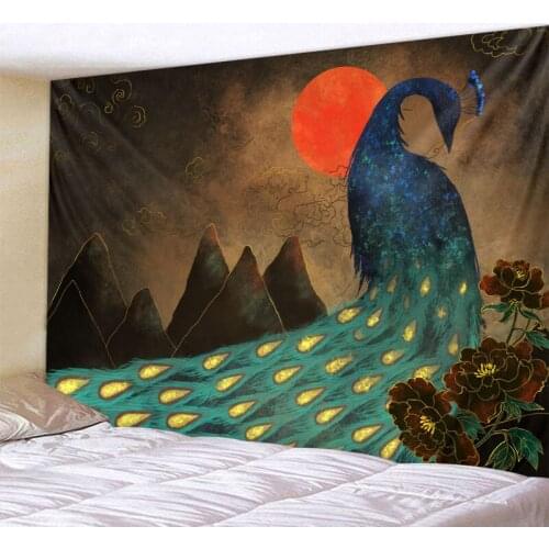 Starry night landscape painting printing tapestry home decoration wall hanging peacock bohemian style decorative yoga mat
