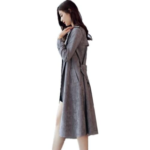 JQNZHNL 2021 New Autumn Spring Trenchcoats Coats Fashion Female Cardigan Suede Trench coat Temperament Women Windbreaker A231