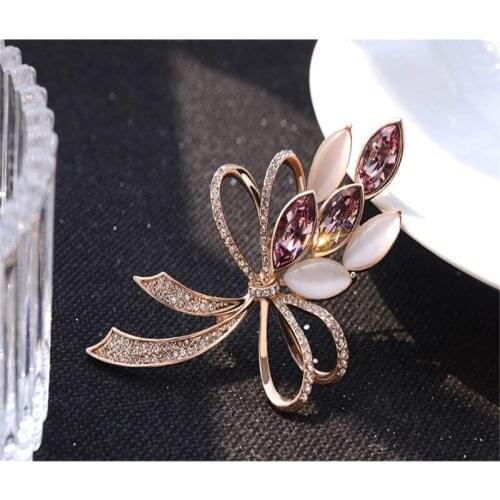 Classic Exquisite Female Bright Opal Shining Crystal Big Bow Set opal Brooches Pin For Women Wedding Bouquets