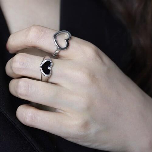 Retro Do The Old Wind Does Open Adjustable The Hollow Love Two-piece Combination Stacking Ring Female Ins Cold Wind Punk Jewelry