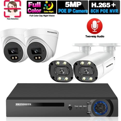 5MP NVR Kit 4CH POE Camera System Two-way Audio Color Night Vision IP Camera Outdoor CCTV Security Video Surveillance System Set