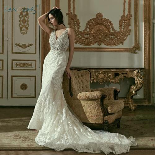 Lace Mermaid Wedding Dresses Backless Sexy Beads Bridal Gowns Shinning Vestido De Novia Robe De Matiage Luxury Wedding Dress