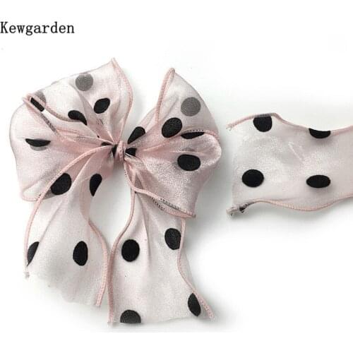 Kewgarden 6cm 60mm Wave Dot Organza Ribbon DIY Hair Bowknot Brooch Accessories Handmade Tape Gift Packing Tulle Riband 10 Meters