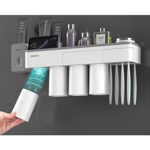 GUNOT Magnetic Adsorption Toothbrush Holder Toothpaste Dispenser Wall Mounted Storage Box Multifunction Bathroom Accessories Set