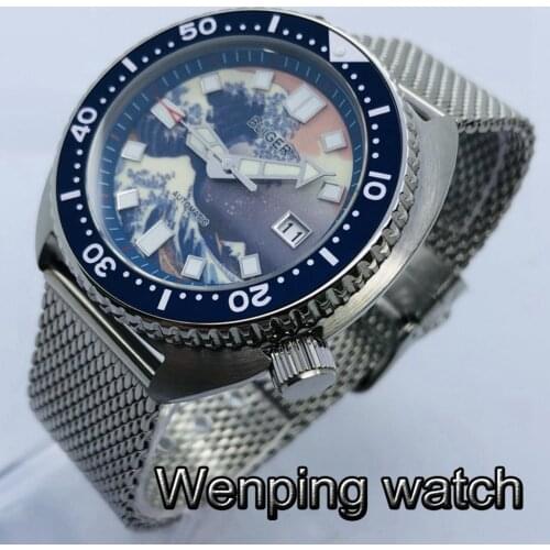 Bliger 45mm Mens Top Luxury Mechanical Watch Silver Case Sapphire Glass C3 Luminous Waterproof NH35 Movement Automatic Watch