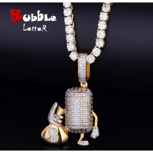 Musical Sign Pendant Necklace Gold Color Cubic Zircon Mens Hip hop Jewelry