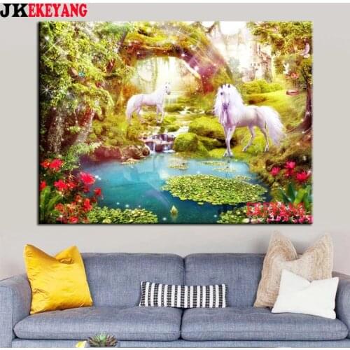 Full Square Round Diamond Embroidery DIY Diamond Painting Unicorn Flower Lake Cross Stitch kit mosaic Y4433