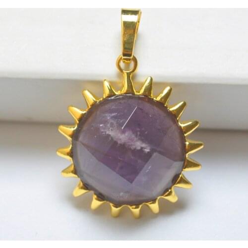 Natural Purple Crystal Stone Faceted Bead GEM Pendant Sunlight Jewelry For Gift Fashion S3102