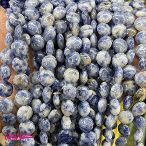 Natural Sodalite Stone Loose Beads High Quality 10mm Smooth Flat Coin Shape DIY Gem Jewelry Accessories 38Pcs a3658