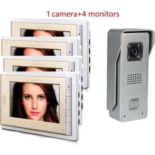 XINSILU New arrival TFT 7 inch LCD monitor video door phone 1 to 4 intercom system white Security doorbell