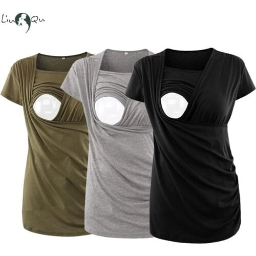Maternity Clothes Top Striped Breastfeeding Tee Shirt Womens Pregnancy Nursing Tops Casual Ruched Side-Shirred Ropa Embarazada