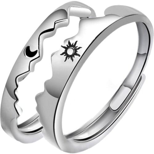 Sun Moon Eachother Open Adjustable Rings Silver Plating Love Friends Couple Rings Wedding Jewlery Ring Fit for Most Women Men
