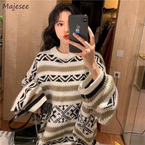 Women Pullovers Knitted O-neck Batwing Sleeve Drop-shoulder Oversize Autumn New Sweaters Students Sweet Korean Style Casual Tops