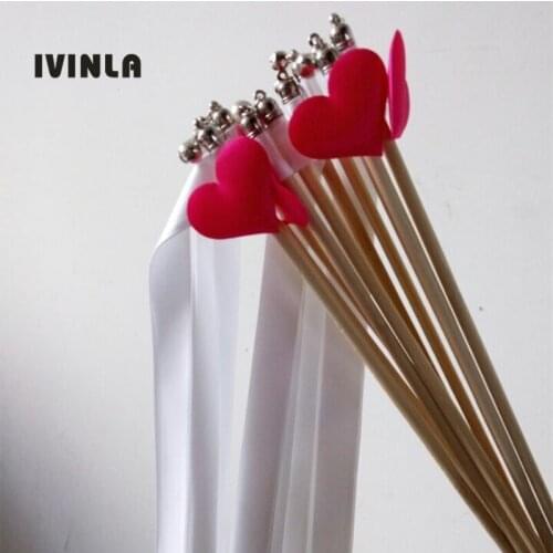 Hot selling 50pcs/lot White wedding wands with red heart for wedding decoration