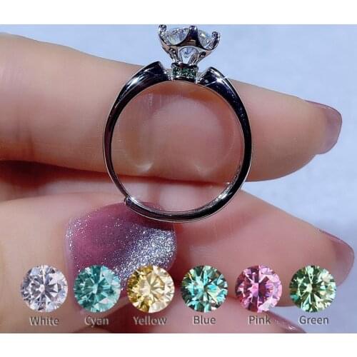Real moissanite ring 6.5MM 1ct Resizable adjustable rings for Women girlfriend Gift birthday present Fine Jewelry 925 Silver