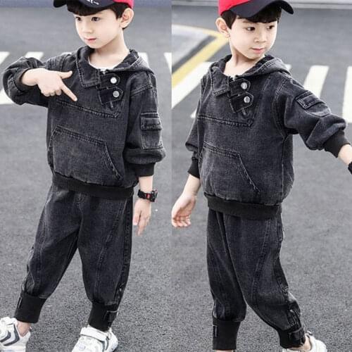 Spring New Long Sleeve Hooded Outwear+ Pants 2Pcs Suit Kids Clothes Boys For 3T-12 Years Handsome Boutique Kids Clothing Outfits
