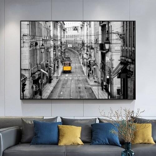 Modern Black and White European City Building Street Landscape Posters and Prints Canvas Painting Wall Picture for Room Decor