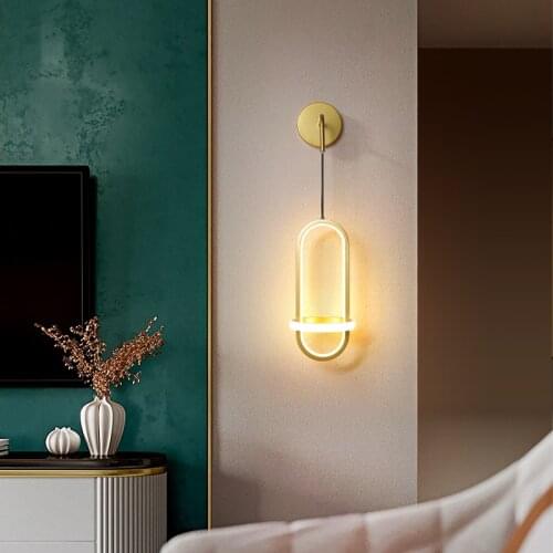 Nordic Modern Bedroom Bedside Wall Lamp Simple Living Room Background Wall Personality Creative Light Luxury All Copper Lights