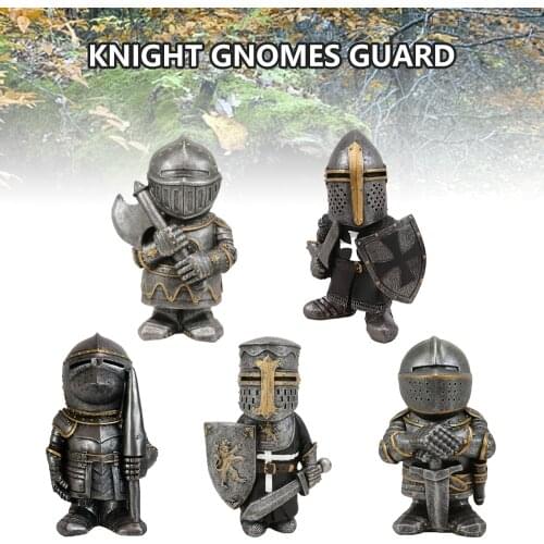 New Knight Dwarf Guard Resin Statue Outdoor Courtyard Decoration Garden Soldier Knight Guard Statuette Armor Miniature Sculpture