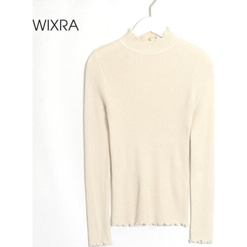 Wixra Womens High Stretch Sweaters New Fashion Turtleneck Solid Ladies Pullovers Female Knitting Long Sleeve Slim Jumpers Autumn