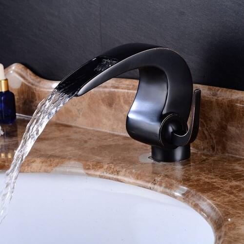Vidric Black Bathroom Faucet Waterfall Bath Sink Faucet Hot Cold Basin Tap Mixer Brushed Nickle Modern Brass Basin Taps Deck Mou