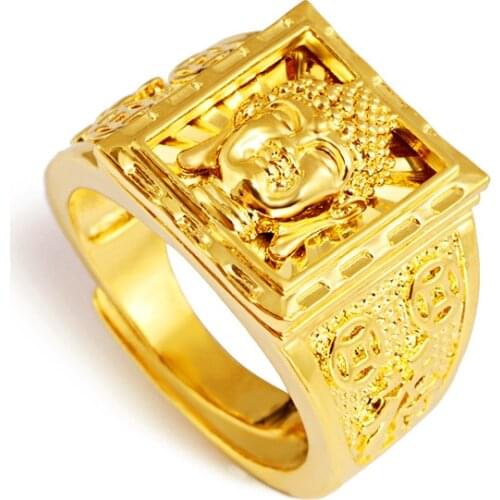 Vintage Original 24K Gold Buddhism Finger Rings for Women Buddha Shape Knuckle Mens Rings Girls 2021 New Fashion Luxury Jewelry