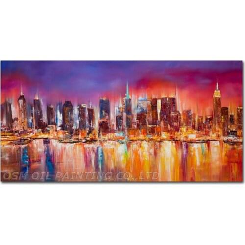 Top Level Artist Hand-painted High Quality Rich Colors Abstract New York City Skyline Oil Painting for Living Room and Corridor