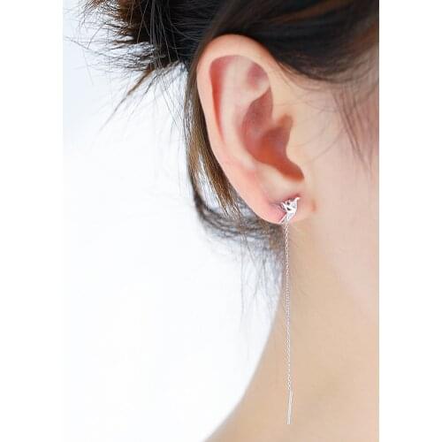 S925 sterling silver jewelry with Korean fashion paper cranes rhinestone earrings women style fashion earrings