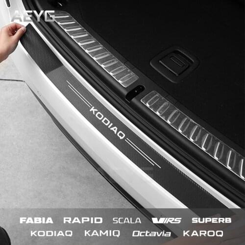 Carbon Fiber Car Rear Bumper Trunk Guard Protected Stickers For Skoda Octavia Kodiaq Superb Rapid Scala Fabia Virs Kamiq Karoq