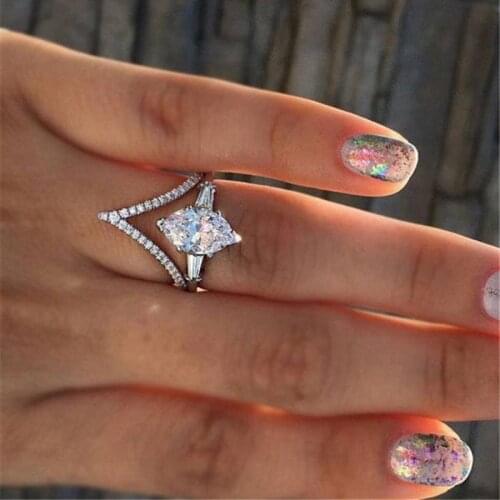 2018 Fashion Big White Shining Zircon Silver Color Engagement wedding Rings for Woman