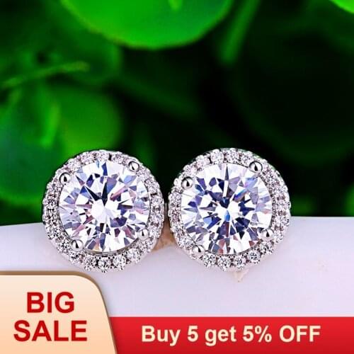 925 Silver Filled Fashion Jewelry Round White AAA Zircon Earrings For Women Bridal Stud Earrings Best Christmas Gift HE021