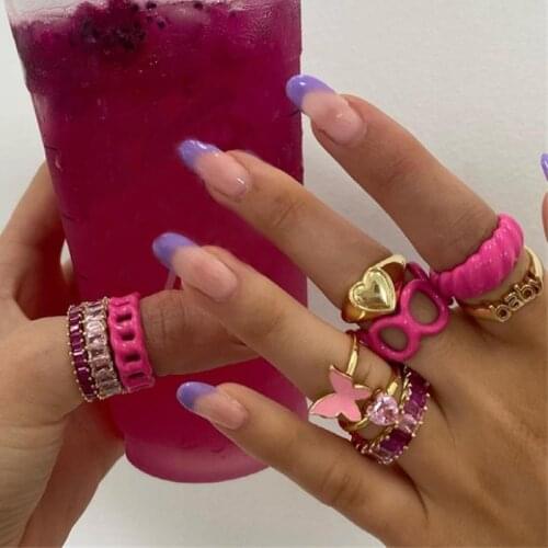 Colorful Butterfly Enamel Rings Heart Fashion For Women Vintage Gold Acrylic Chunky Finger Ring Girls Party 2021 Jewelry Gift