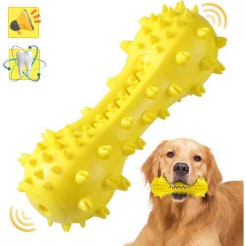 Dog Toothbrush Chew Toys Squeaky Dog Toy Durable Natural Rubber Puppy Brushing Stick Bones Teeth Cleaning for Small Medium Dogs